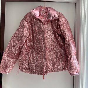 Fantastic Fawn Metallic Pink Sequin Puffer Coat